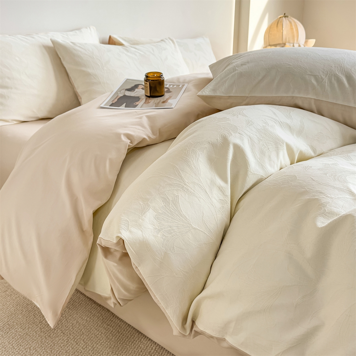 91家纺网 家纺一手货源 找家纺 （总）灰鲸 2026新款全棉纯棉厚织三层水洗色织提花四件套