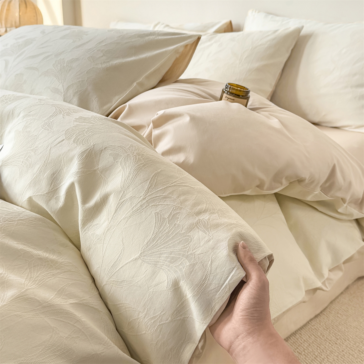 91家纺网 家纺一手货源 找家纺 （总）灰鲸 2026新款全棉纯棉厚织三层水洗色织提花四件套