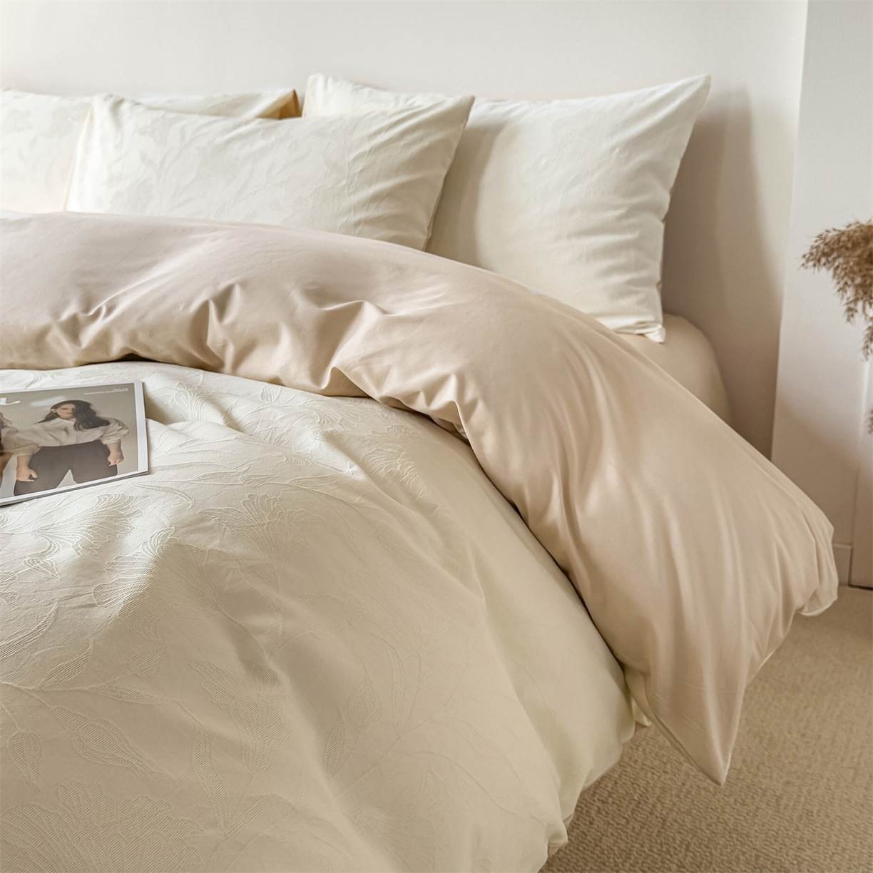 91家纺网 家纺一手货源 找家纺 （总）灰鲸 2026新款全棉纯棉厚织三层水洗色织提花四件套