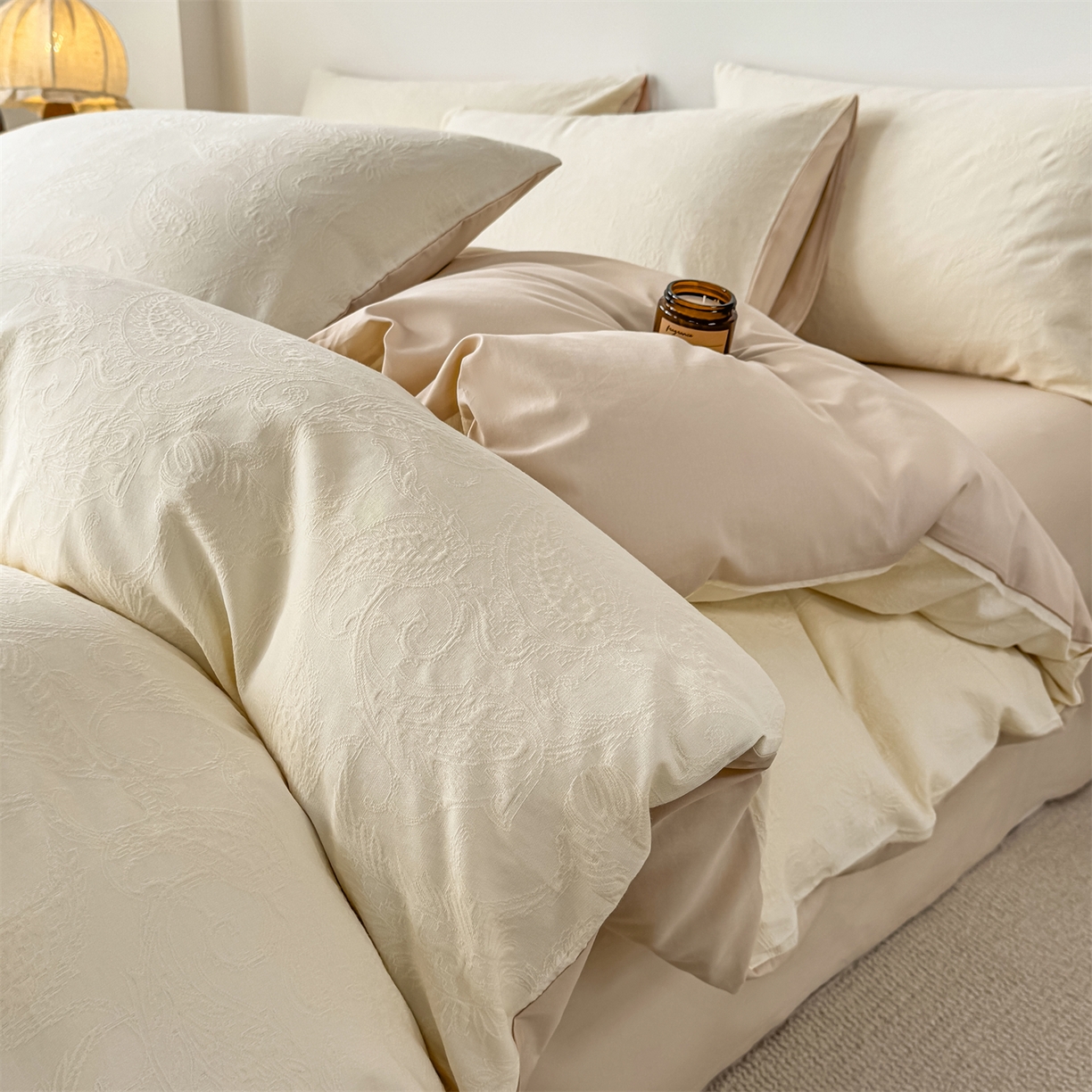 91家纺网 家纺一手货源 找家纺 （总）灰鲸 2026新款全棉纯棉厚织三层水洗色织提花四件套