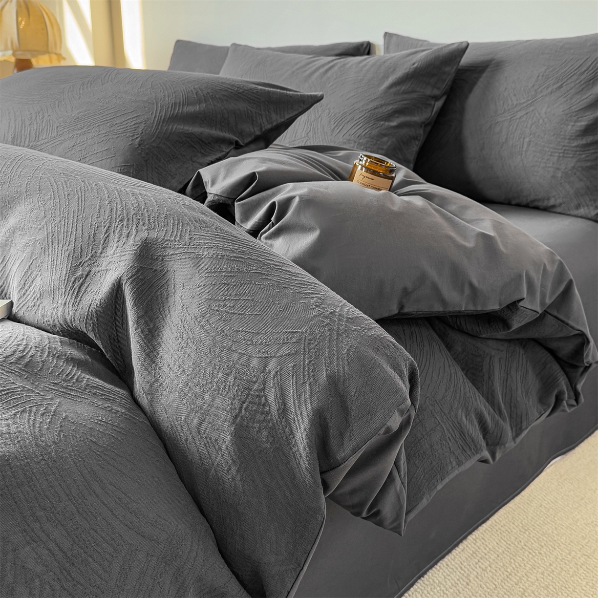 91家纺网 家纺一手货源 找家纺 （总）灰鲸 2026新款全棉纯棉厚织三层水洗色织提花四件套