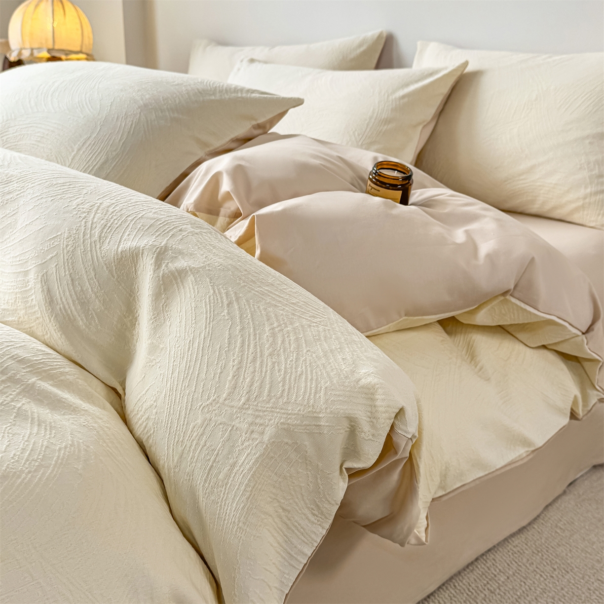 91家纺网 家纺一手货源 找家纺 （总）灰鲸 2026新款全棉纯棉厚织三层水洗色织提花四件套