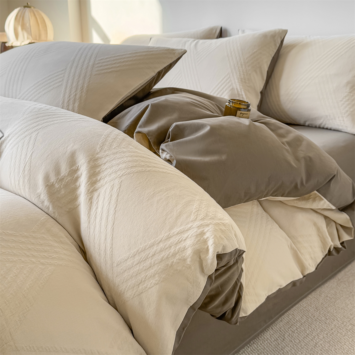 91家纺网 家纺一手货源 找家纺 （总）灰鲸 2026新款全棉纯棉厚织三层水洗色织提花四件套