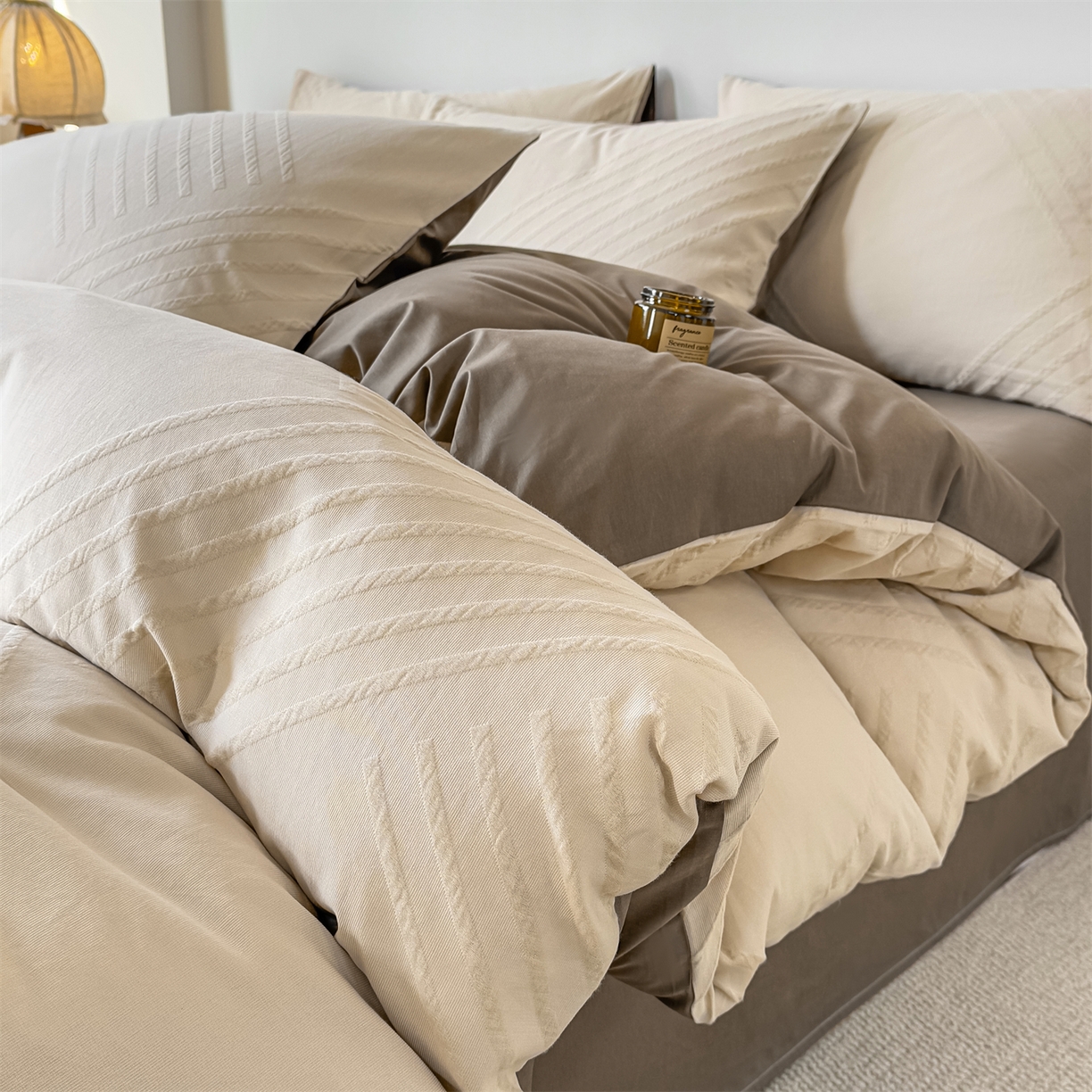 91家纺网 家纺一手货源 找家纺 （总）灰鲸 2026新款全棉纯棉厚织三层水洗色织提花四件套