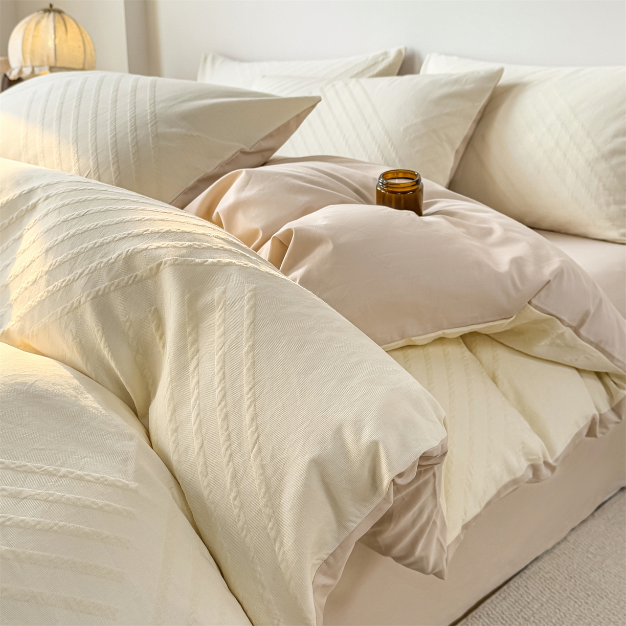 91家纺网 家纺一手货源 找家纺 （总）灰鲸 2026新款全棉纯棉厚织三层水洗色织提花四件套