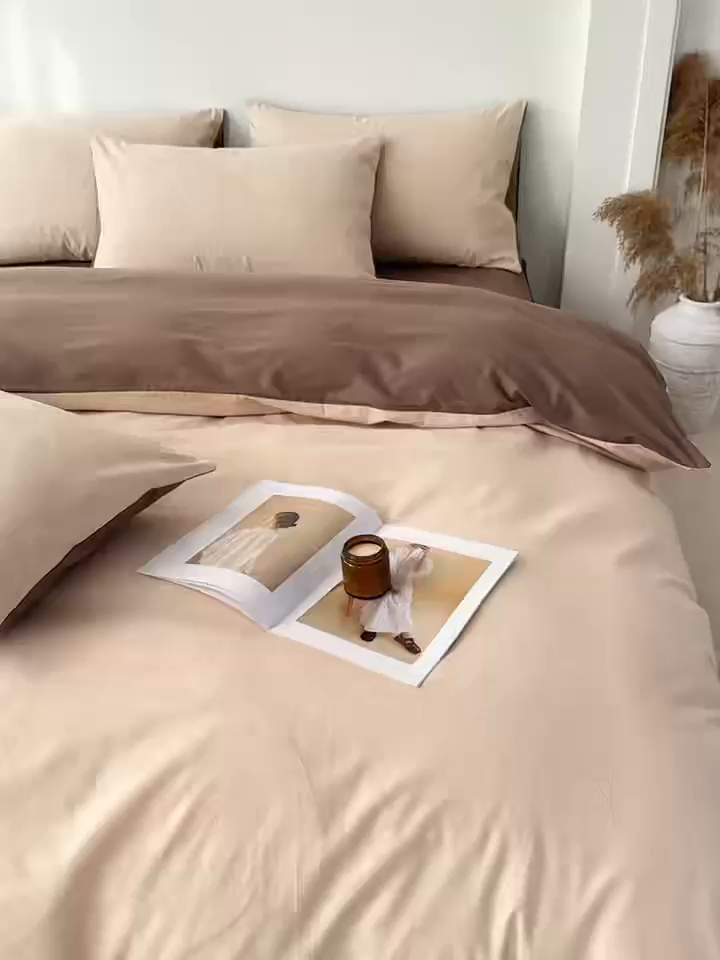 91家纺网 家纺一手货源 找家纺 灰鲸 2026新款全棉纯棉厚织三层水洗色织提花四件套 芳菲-可可奶咖