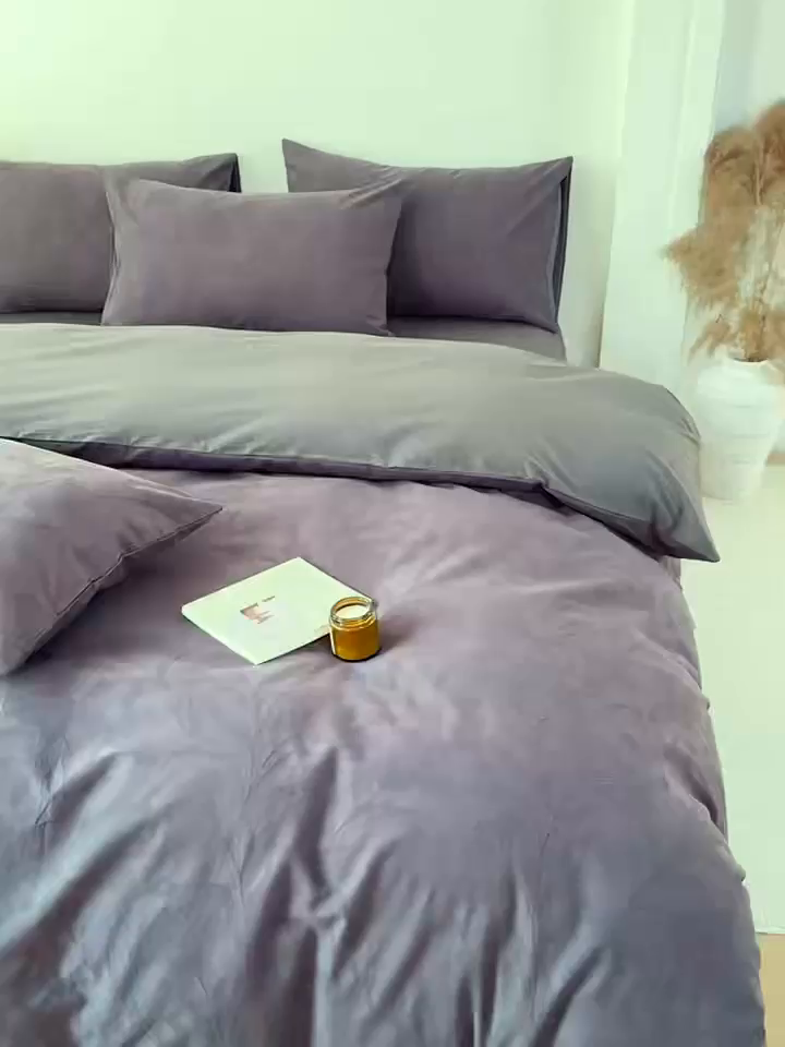 91家纺网 家纺一手货源 找家纺 灰鲸 2026新款全棉纯棉厚织三层水洗色织提花四件套 芳菲-素墨