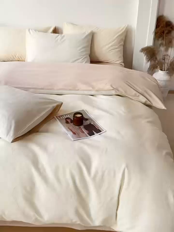 91家纺网 家纺一手货源 找家纺 灰鲸 2026新款全棉纯棉厚织三层水洗色织提花四件套 芳菲-杏仁奶霜