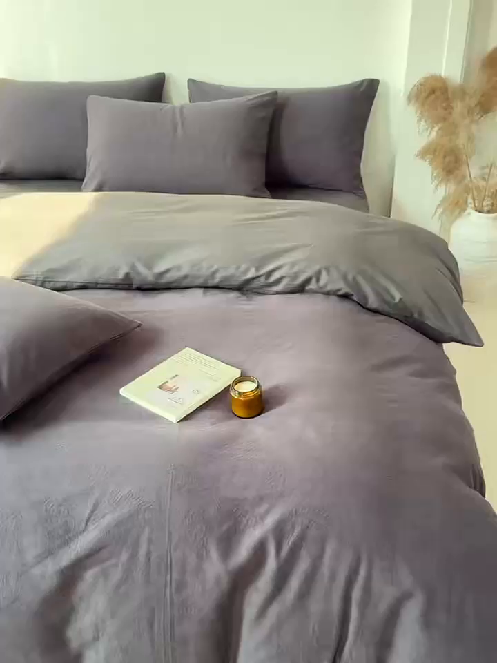 91家纺网 家纺一手货源 找家纺 灰鲸 2026新款全棉纯棉厚织三层水洗色织提花四件套 罗格西亚-素墨