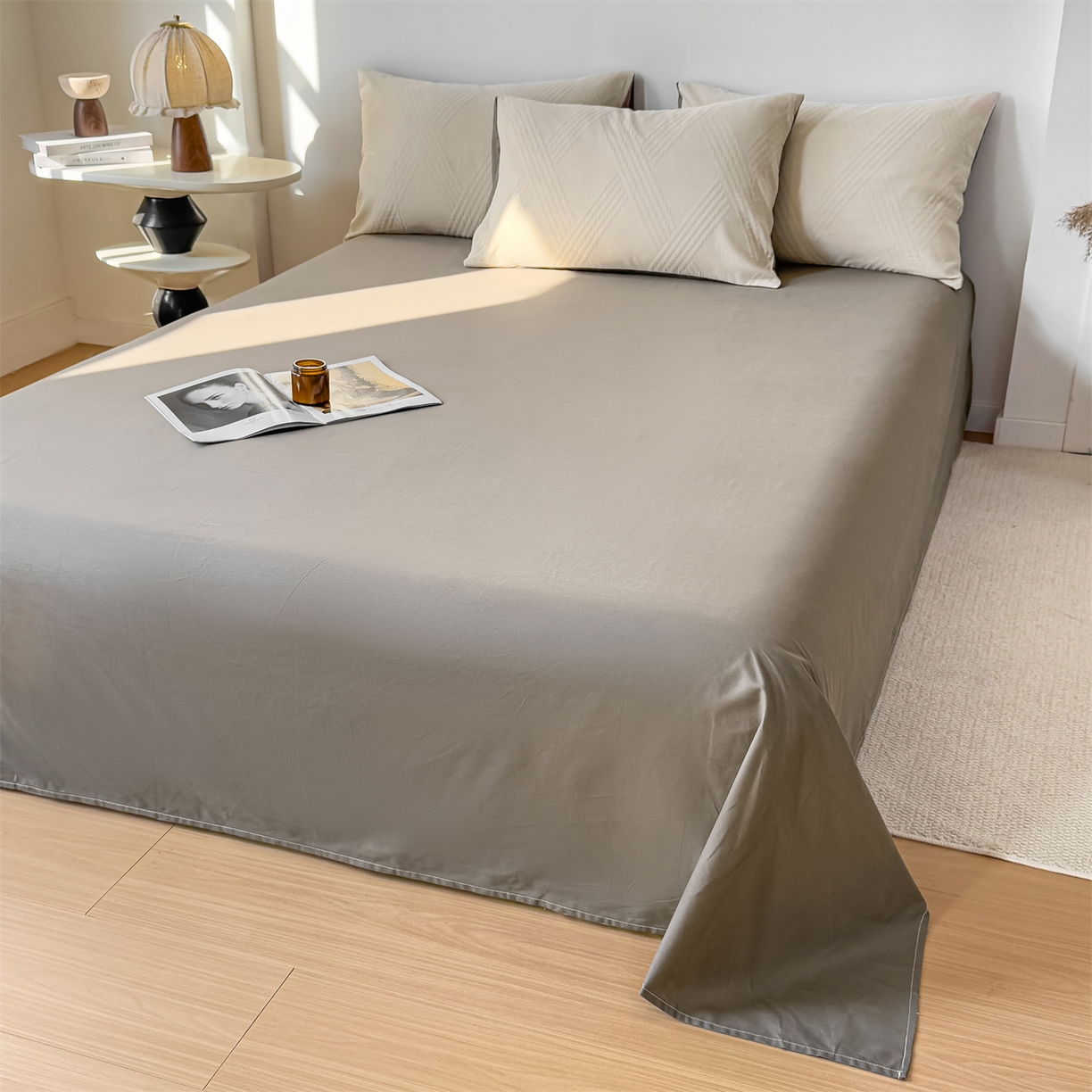 91家纺网 家纺一手货源 找家纺 灰鲸 2026新款全棉纯棉厚织三层水洗色织提花四件套 维希-可可奶咖