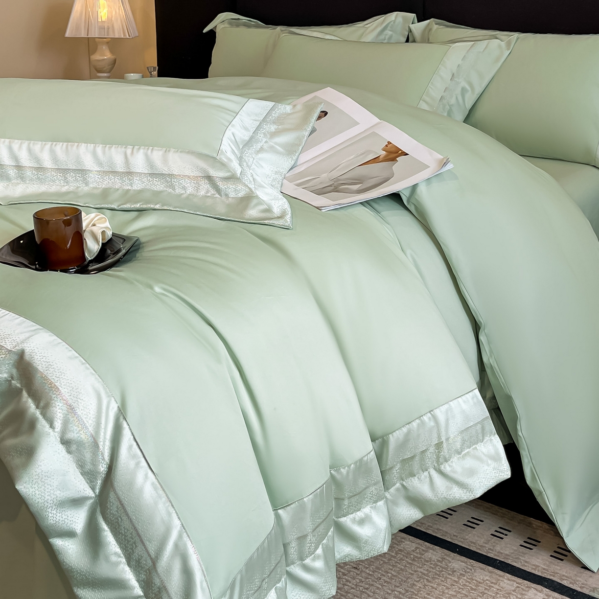 91家纺网 家纺一手货源 找家纺 博纳家纺 2026新款亲肤棉高精密色织提花四件套-海棠（控价劵后198 严格按控价来） 海棠-繁星蓝