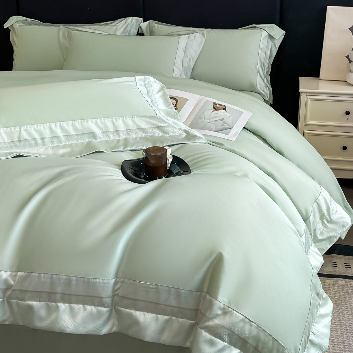 91家纺网 家纺一手货源 找家纺 博纳家纺 2026新款亲肤棉高精密色织提花四件套-海棠（控价劵后198 严格按控价来） 海棠-繁星蓝