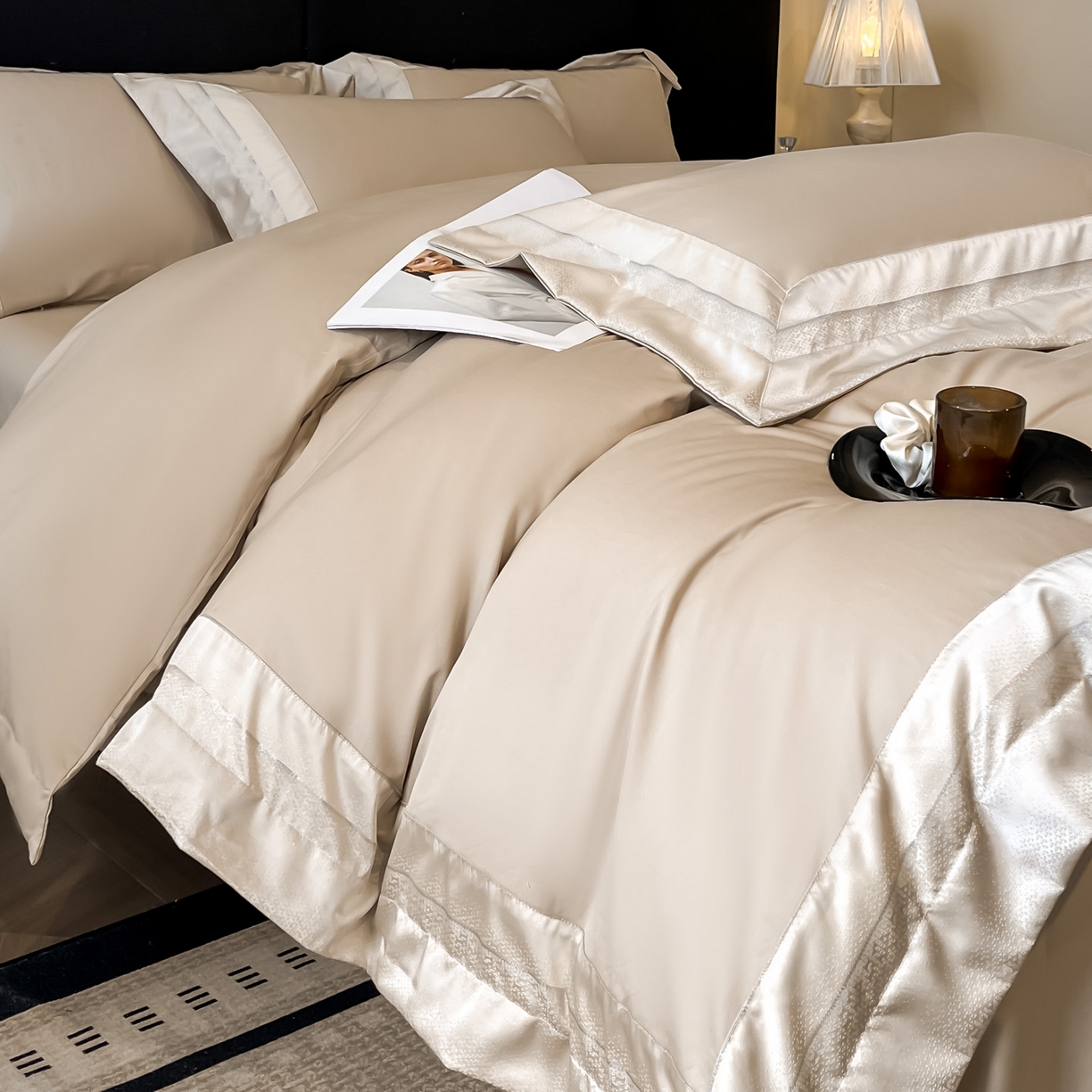 91家纺网 家纺一手货源 找家纺 博纳家纺 2026新款亲肤棉高精密色织提花四件套-海棠（控价劵后198 严格按控价来） 海棠-香槟