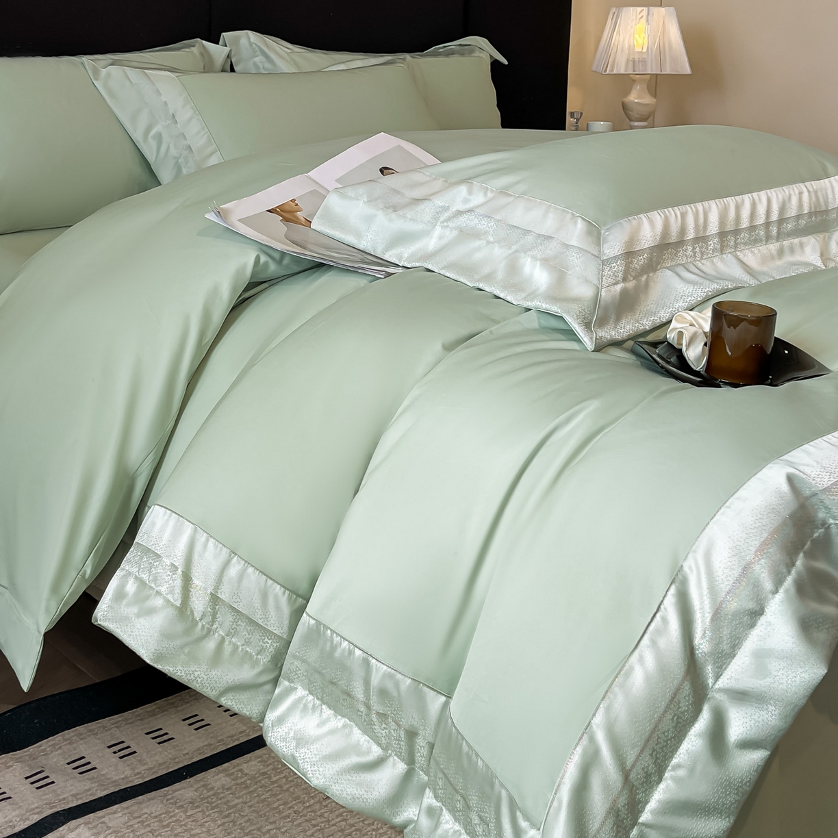 91家纺网 家纺一手货源 找家纺 博纳家纺 2026新款亲肤棉高精密色织提花四件套-海棠（控价劵后198 严格按控价来） 海棠-繁星蓝