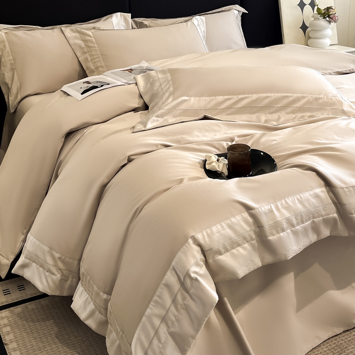 91家纺网 家纺一手货源 找家纺 博纳家纺 2026新款亲肤棉高精密色织提花四件套-海棠（控价劵后198 严格按控价来） 海棠-香槟