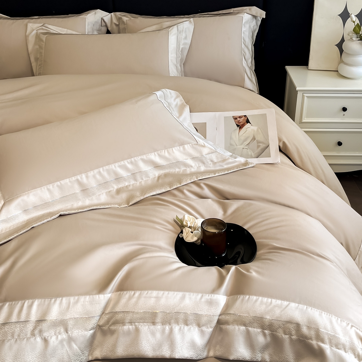 91家纺网 家纺一手货源 找家纺 博纳家纺 2026新款亲肤棉高精密色织提花四件套-海棠（控价劵后198 严格按控价来） 海棠-香槟