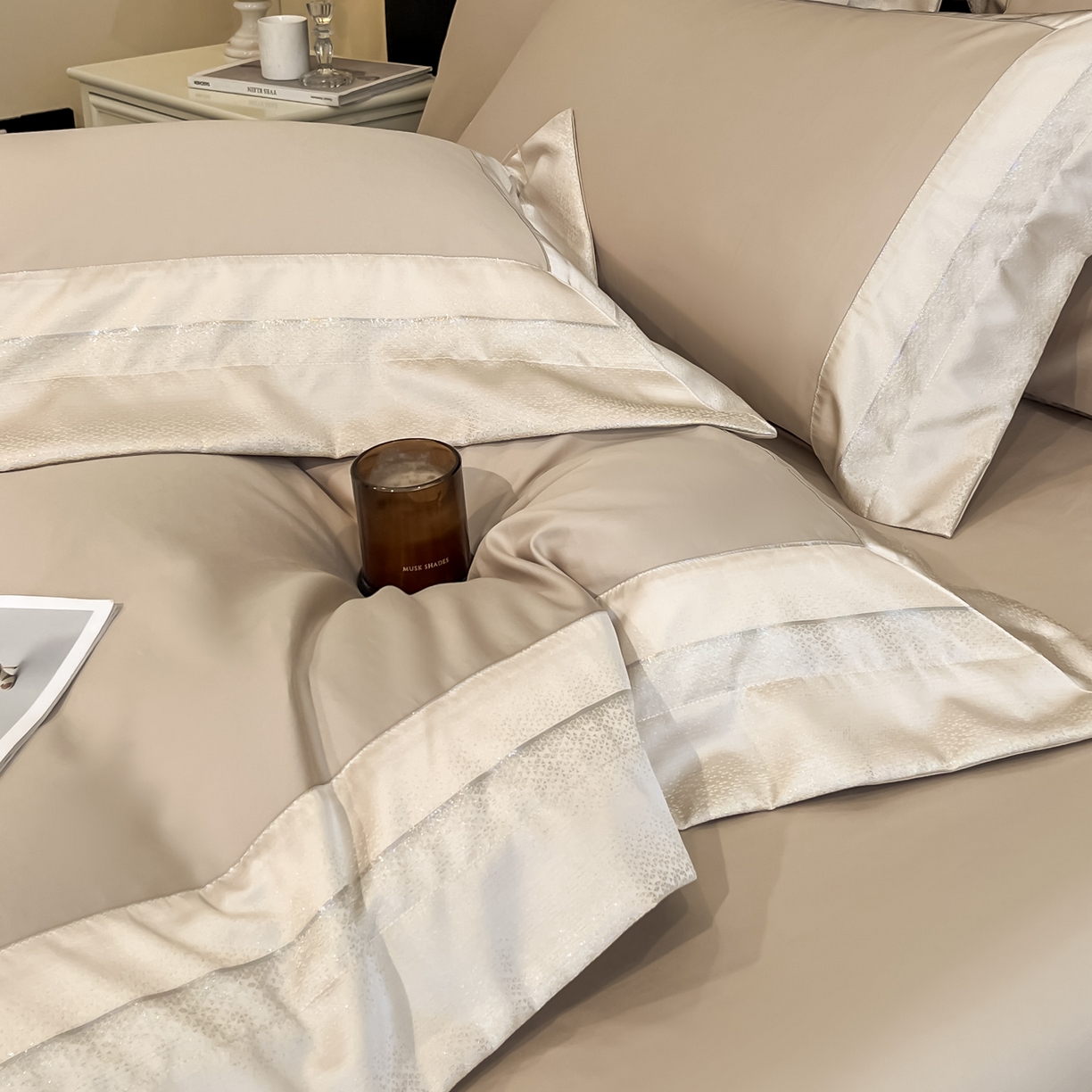 91家纺网 家纺一手货源 找家纺 博纳家纺 2026新款亲肤棉高精密色织提花四件套-海棠（控价劵后198 严格按控价来） 海棠-香槟