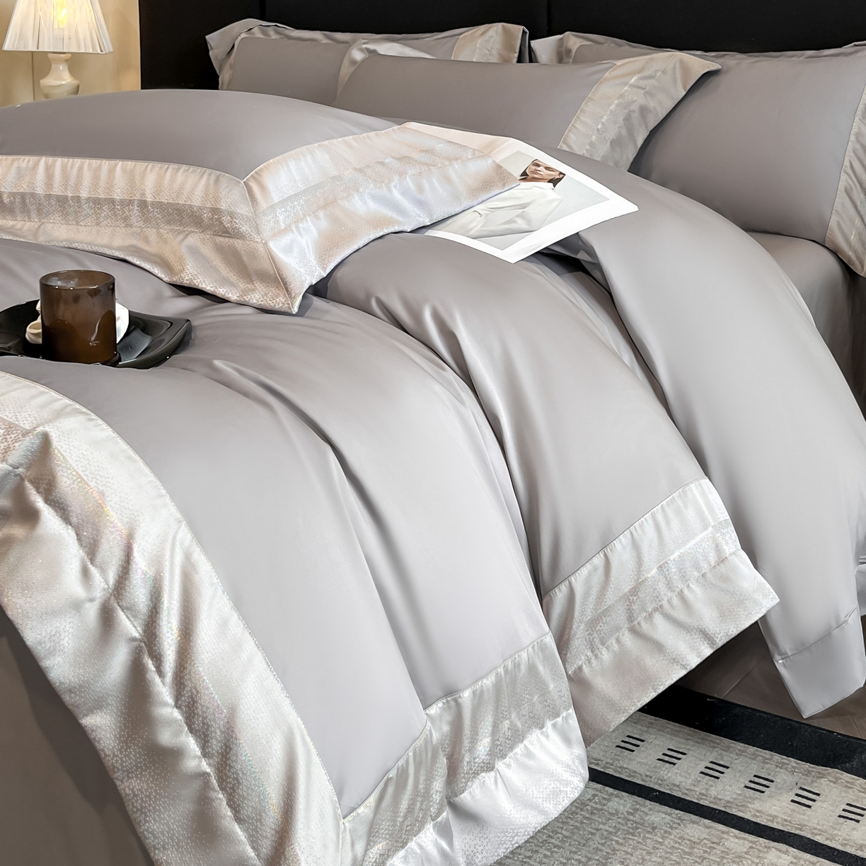 博纳家纺 2026新款亲肤棉高精密色织提花四件套-海棠（控价劵后198 严格按控价来） 海棠-浅灰