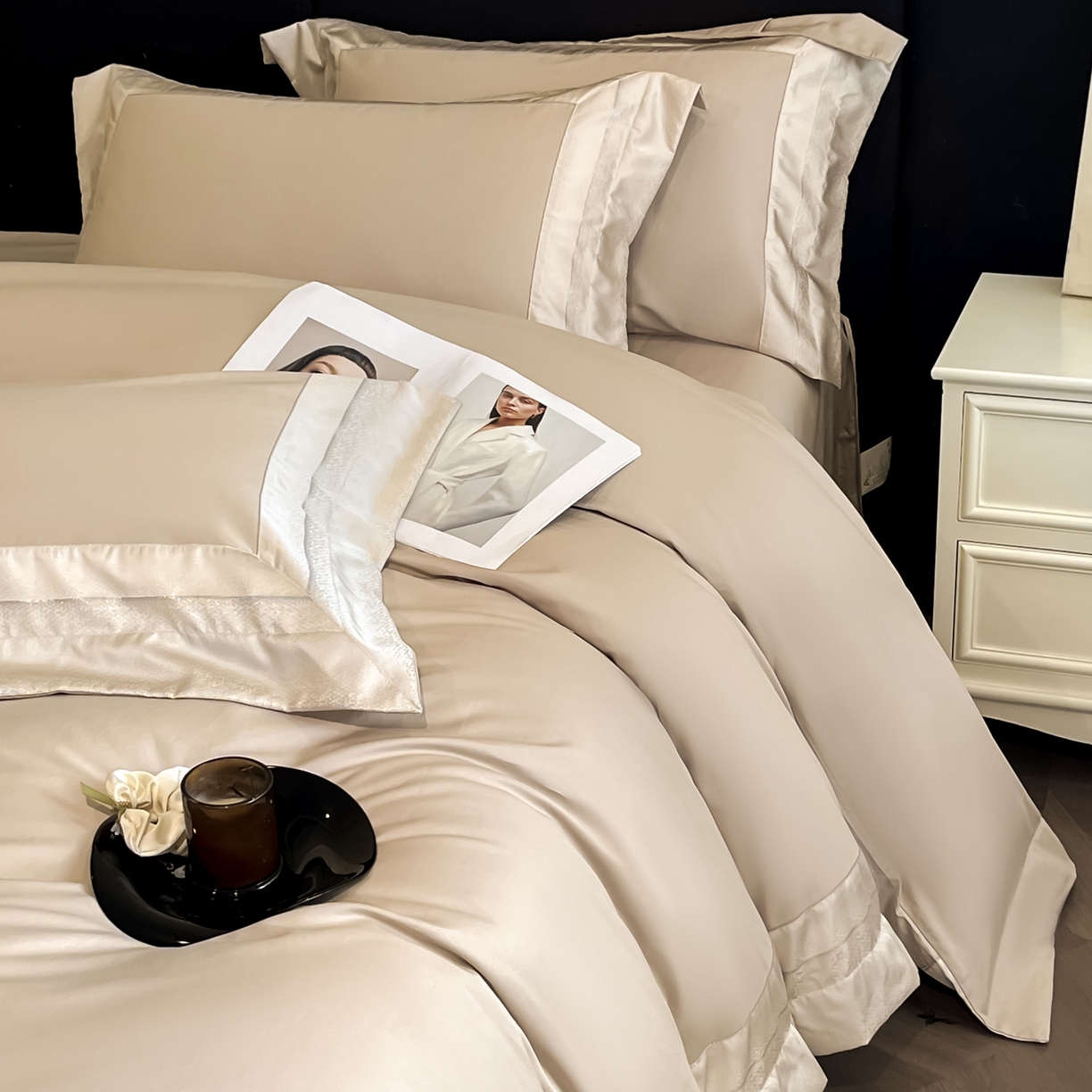 91家纺网 家纺一手货源 找家纺 博纳家纺 2026新款亲肤棉高精密色织提花四件套-海棠（控价劵后198 严格按控价来） 海棠-香槟