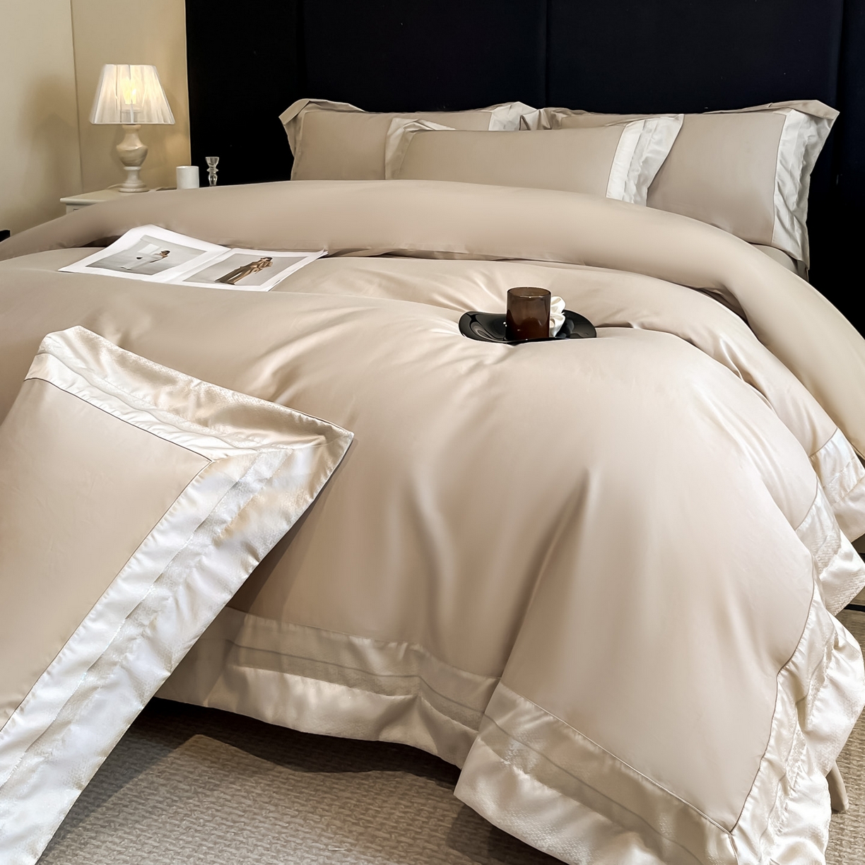 91家纺网 家纺一手货源 找家纺 博纳家纺 2026新款亲肤棉高精密色织提花四件套-海棠（控价劵后198 严格按控价来） 海棠-香槟