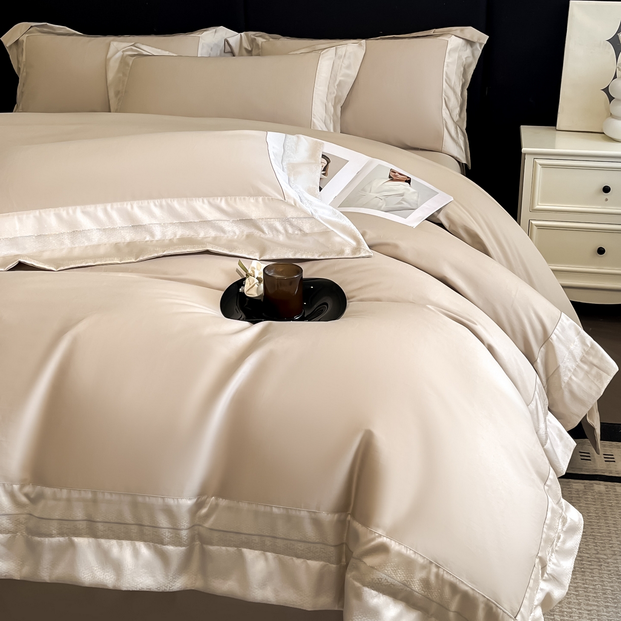 91家纺网 家纺一手货源 找家纺 博纳家纺 2026新款亲肤棉高精密色织提花四件套-海棠（控价劵后198 严格按控价来） 海棠-香槟