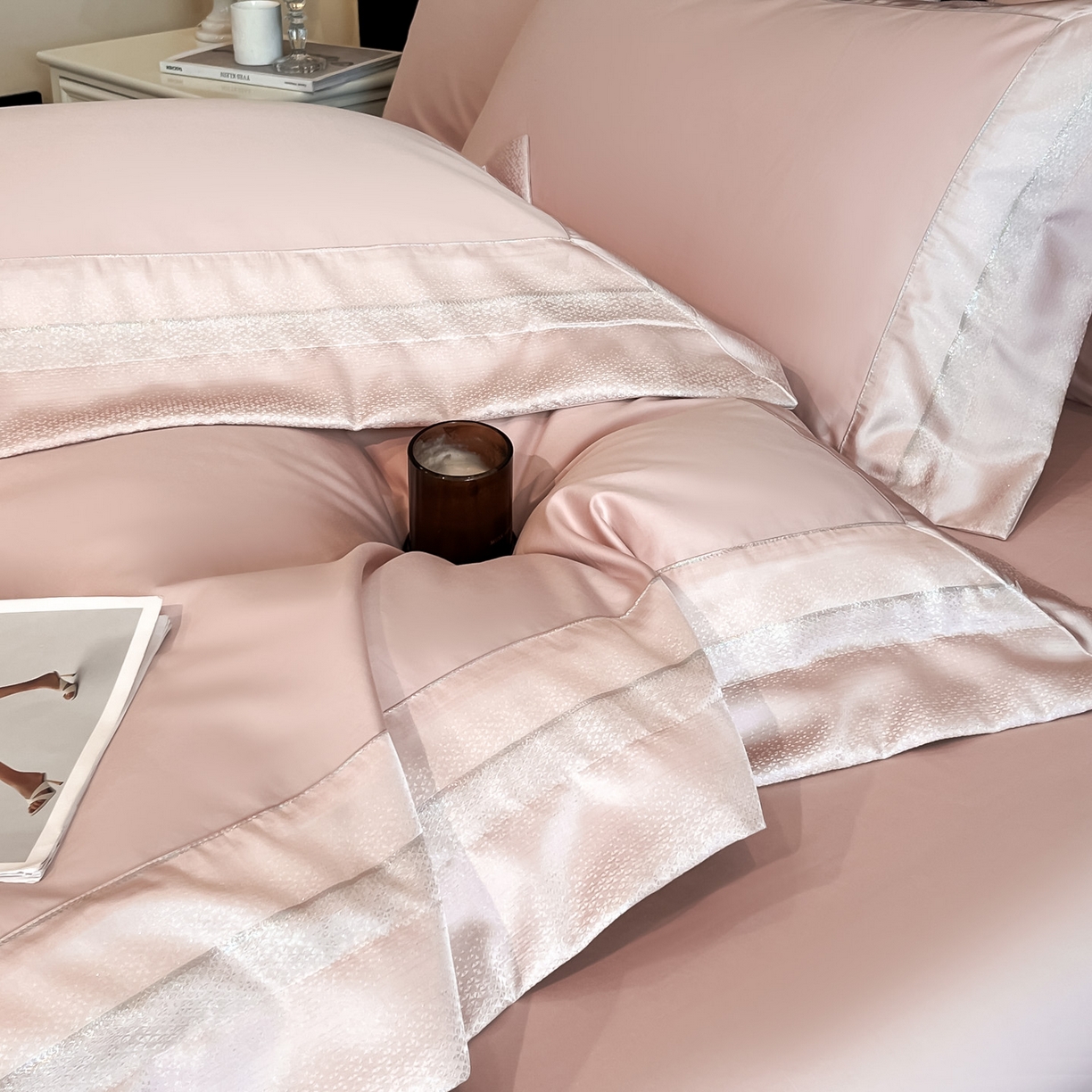 91家纺网 家纺一手货源 找家纺 博纳家纺 2026新款亲肤棉高精密色织提花四件套-海棠（控价劵后198 严格按控价来） 海棠-粉玉