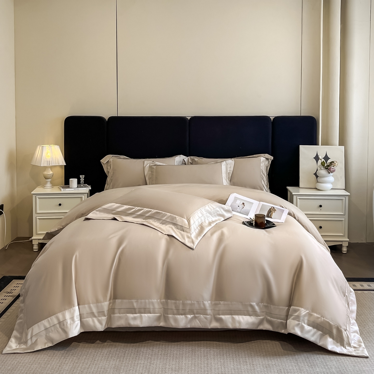 91家纺网 家纺一手货源 找家纺 博纳家纺 2026新款亲肤棉高精密色织提花四件套-海棠（控价劵后198 严格按控价来） 海棠-香槟