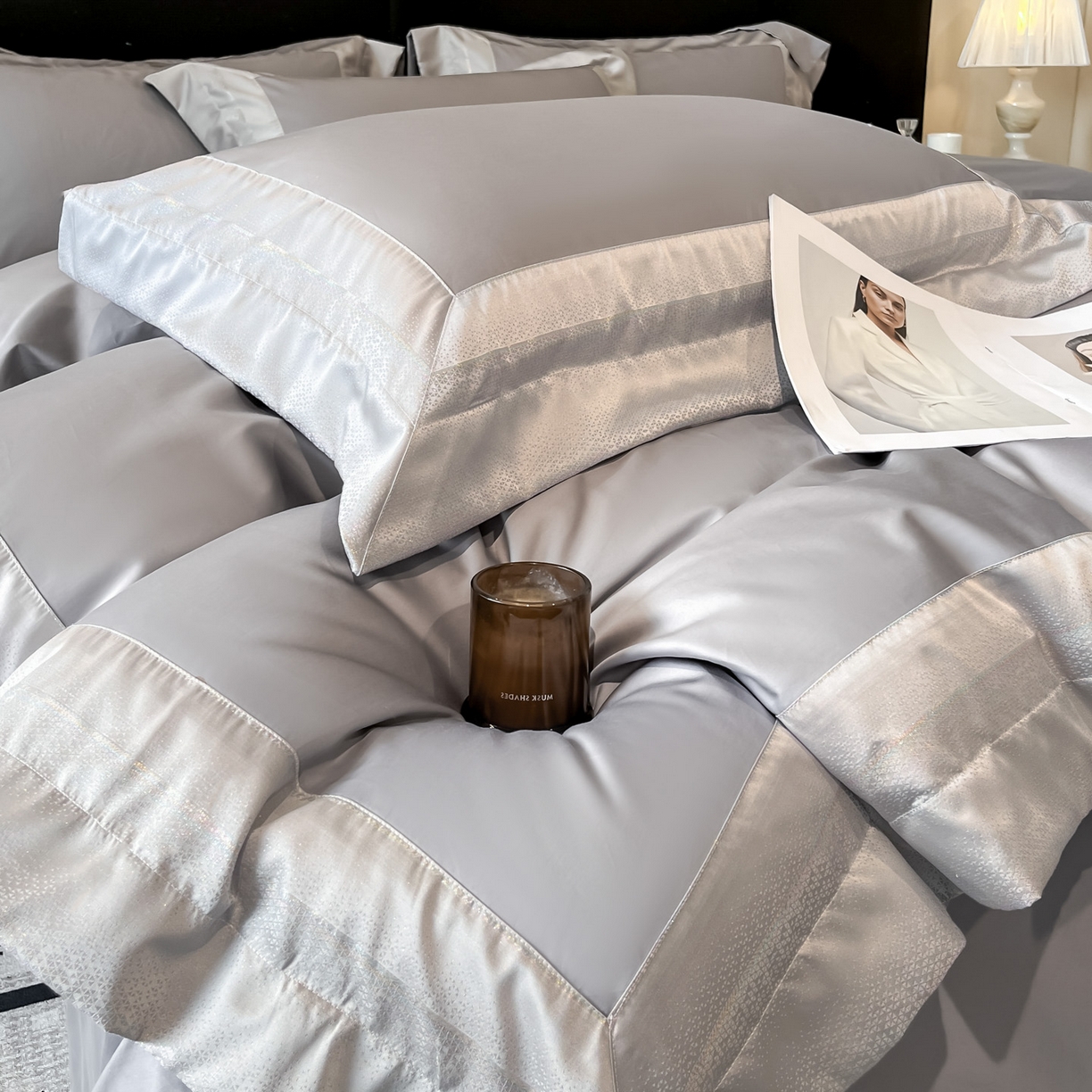 91家纺网 家纺一手货源 找家纺 博纳家纺 2026新款亲肤棉高精密色织提花四件套-海棠（控价劵后198 严格按控价来） 海棠-浅灰