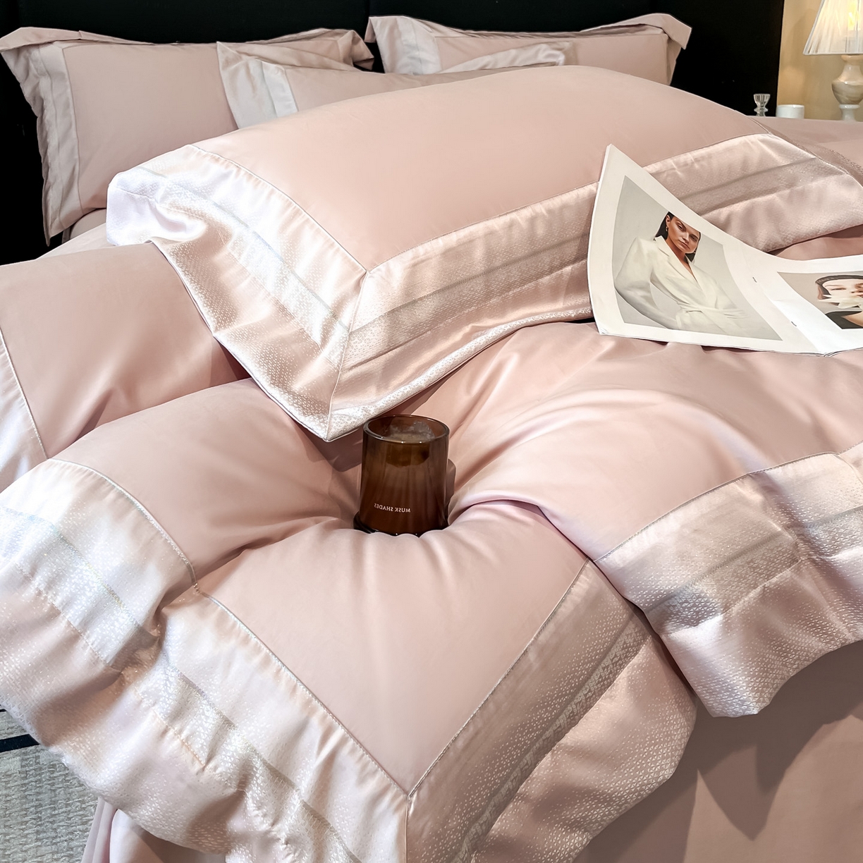 91家纺网 家纺一手货源 找家纺 博纳家纺 2026新款亲肤棉高精密色织提花四件套-海棠（控价劵后198 严格按控价来） 海棠-粉玉