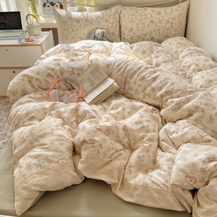 91家纺网 家纺一手货源 找家纺 （总）慕澄家纺 2026新款双层纱针织棉蕾丝花边四件套