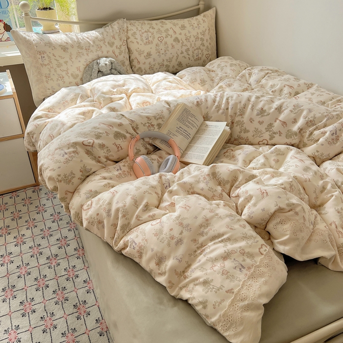 91家纺网 家纺一手货源 找家纺 （总）慕澄家纺 2026新款双层纱针织棉蕾丝花边四件套