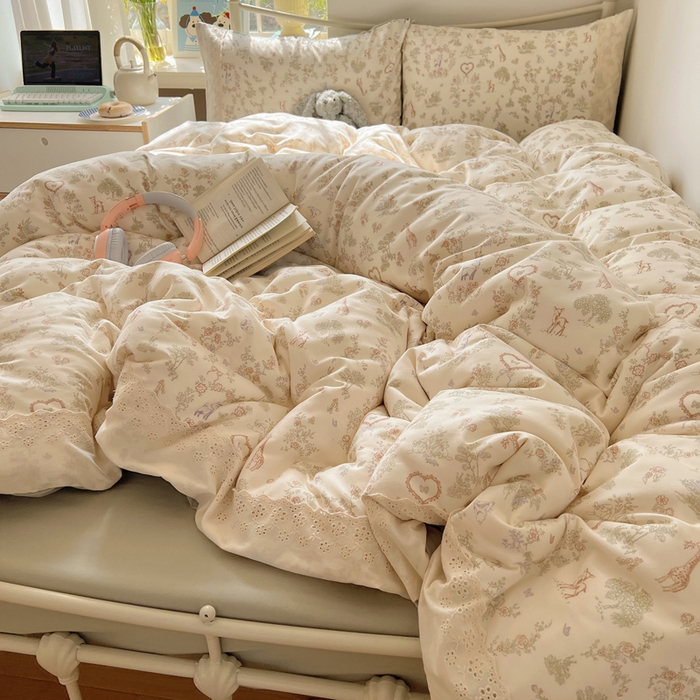 91家纺网 家纺一手货源 找家纺 （总）慕澄家纺 2026新款双层纱针织棉蕾丝花边四件套