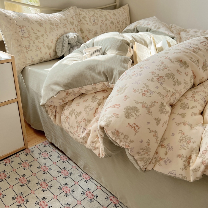 91家纺网 家纺一手货源 找家纺 （总）慕澄家纺 2026新款双层纱针织棉蕾丝花边四件套