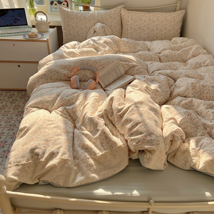 91家纺网 家纺一手货源 找家纺 慕澄家纺 2026新款双层纱针织棉蕾丝花边四件套 果实