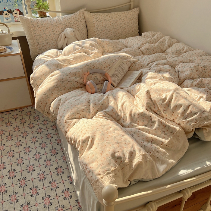 91家纺网 家纺一手货源 找家纺 慕澄家纺 2026新款双层纱针织棉蕾丝花边四件套 果实