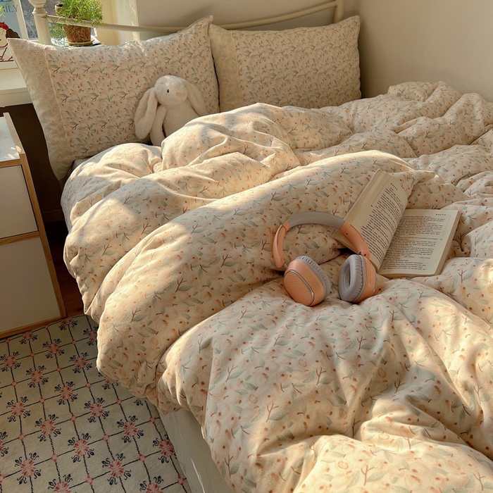 91家纺网 家纺一手货源 找家纺 慕澄家纺 2026新款双层纱针织棉蕾丝花边四件套 果实