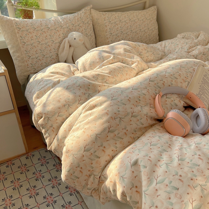 91家纺网 家纺一手货源 找家纺 慕澄家纺 2026新款双层纱针织棉蕾丝花边四件套 果实