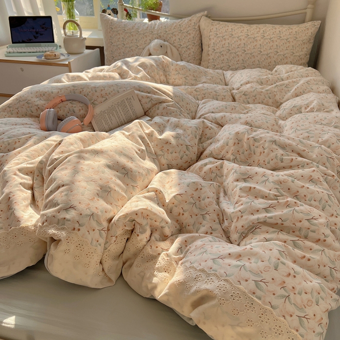 91家纺网 家纺一手货源 找家纺 慕澄家纺 2026新款双层纱针织棉蕾丝花边四件套 果实