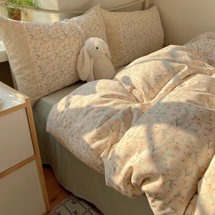 91家纺网 家纺一手货源 找家纺 慕澄家纺 2026新款双层纱针织棉蕾丝花边四件套 果实