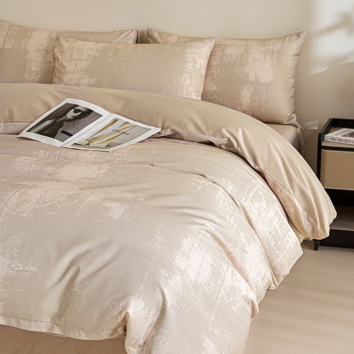 91家纺网 家纺一手货源 找家纺 （总）【控价】新方向 2026年 男士数码印花50s双股全棉纯棉贡缎长绒棉四件套-涂鸦日记