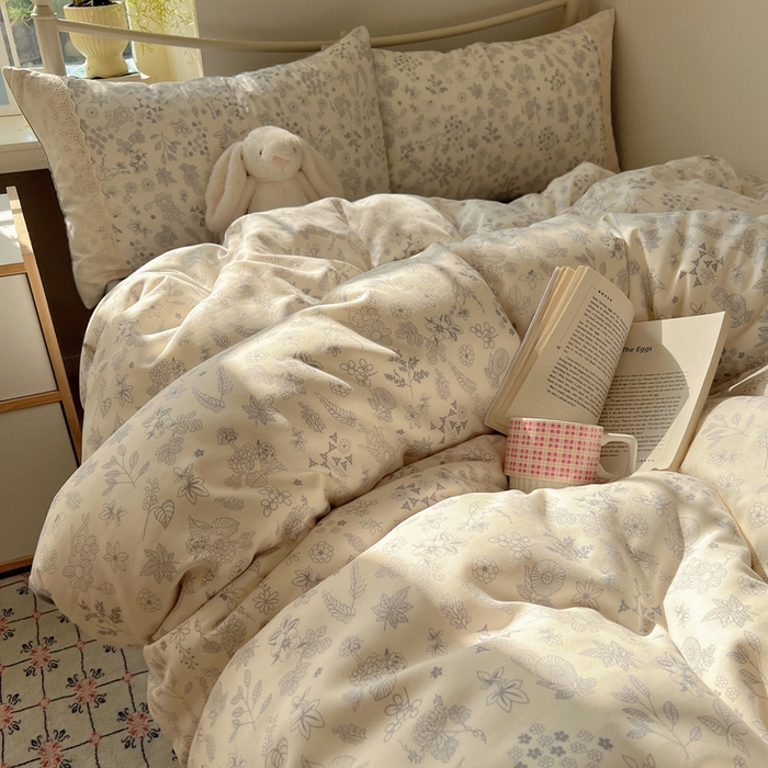 91家纺网 家纺一手货源 找家纺 慕澄家纺 2026新款双层纱针织棉蕾丝花边四件套 清新花香