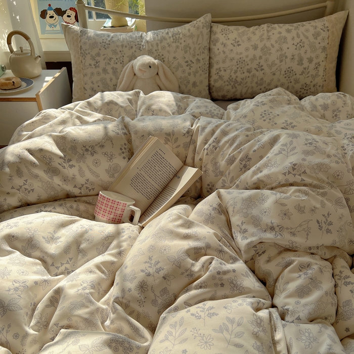 91家纺网 家纺一手货源 找家纺 慕澄家纺 2026新款双层纱针织棉蕾丝花边四件套 清新花香