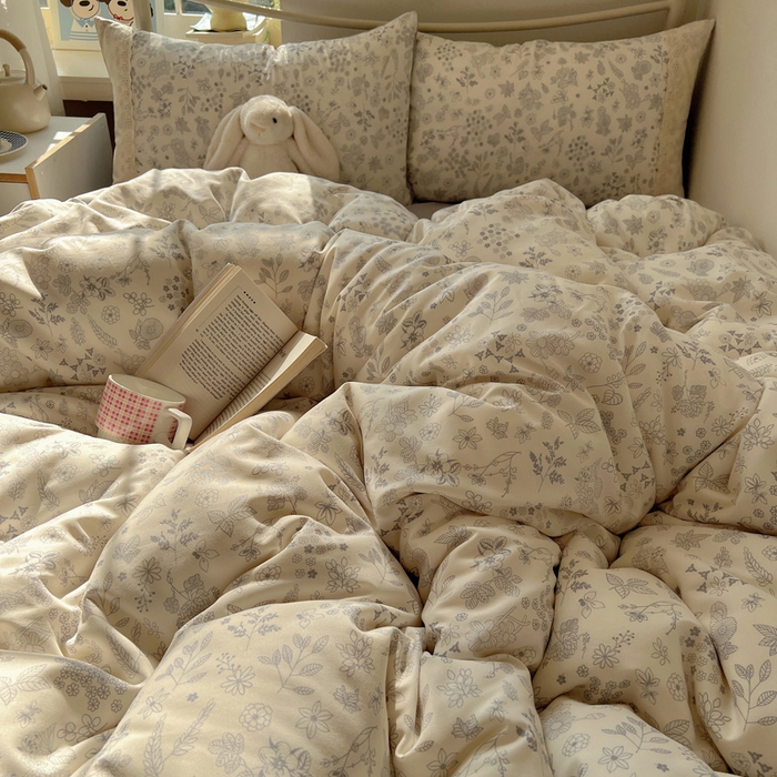 91家纺网 家纺一手货源 找家纺 慕澄家纺 2026新款双层纱针织棉蕾丝花边四件套 清新花香