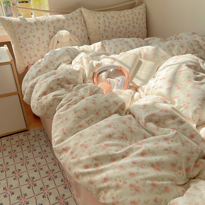 91家纺网 家纺一手货源 找家纺 慕澄家纺 2026新款双层纱针织棉蕾丝花边四件套 温婉