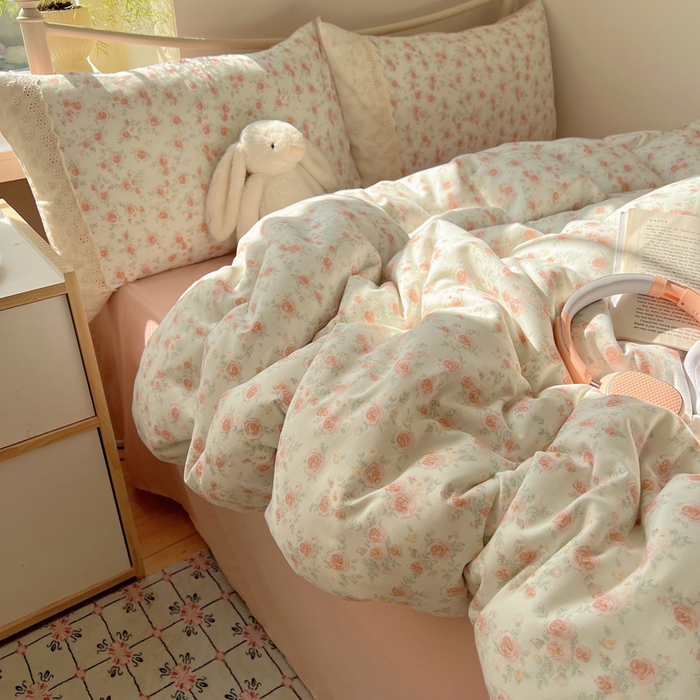 91家纺网 家纺一手货源 找家纺 慕澄家纺 2026新款双层纱针织棉蕾丝花边四件套 温婉