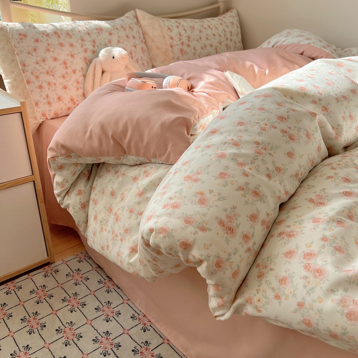 91家纺网 家纺一手货源 找家纺 慕澄家纺 2026新款双层纱针织棉蕾丝花边四件套 温婉