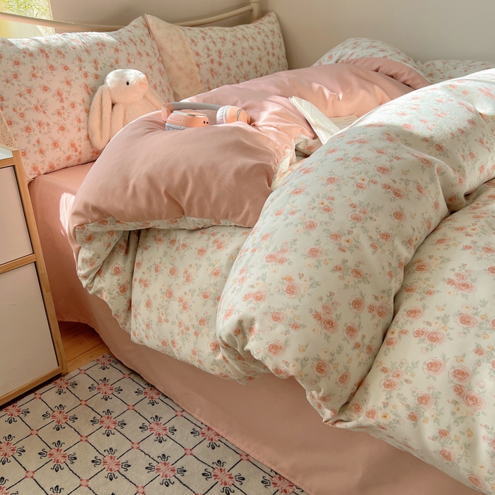 91家纺网 家纺一手货源 找家纺 慕澄家纺 2026新款双层纱针织棉蕾丝花边四件套 温婉