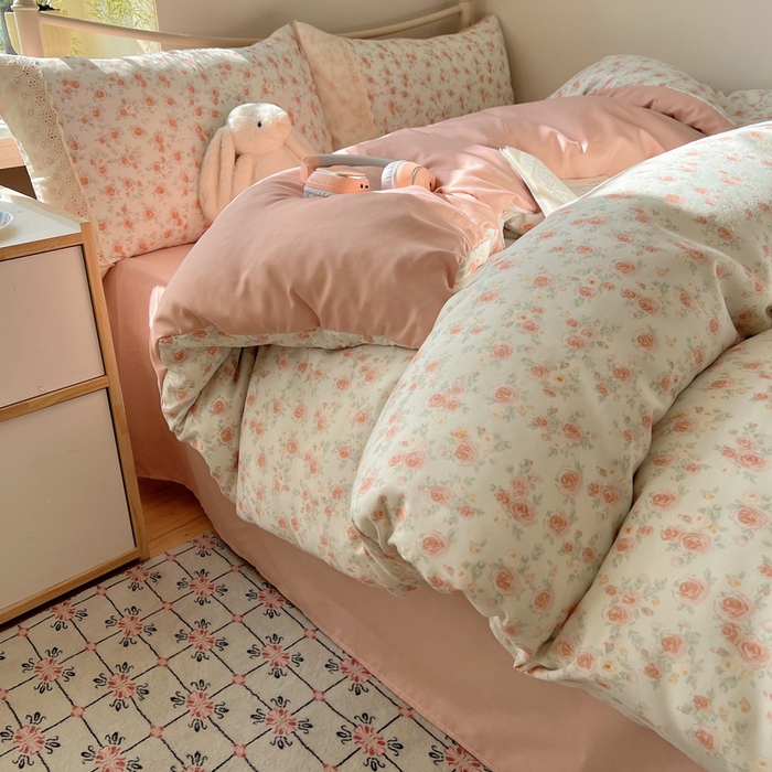 91家纺网 家纺一手货源 找家纺 慕澄家纺 2026新款双层纱针织棉蕾丝花边四件套 温婉