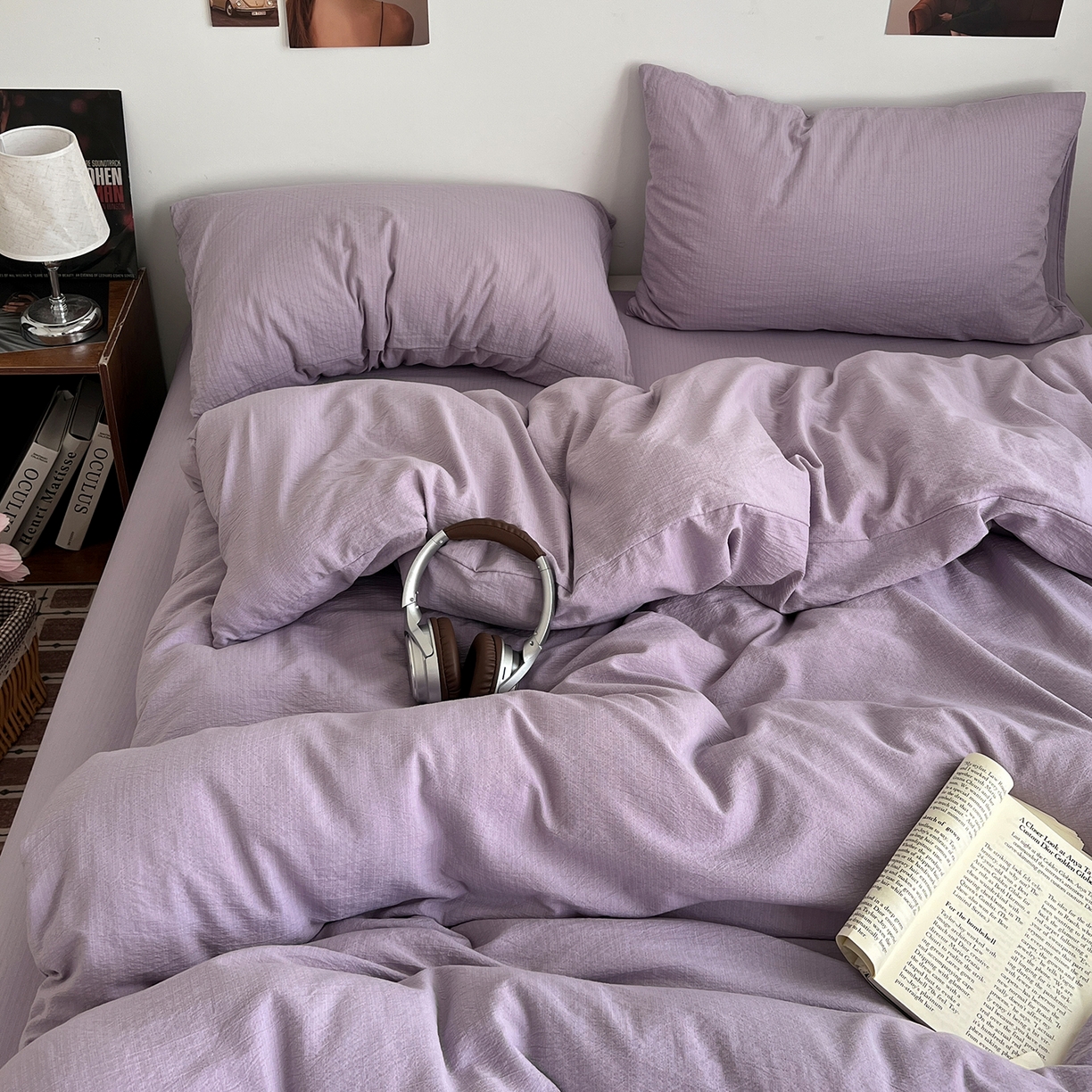 91家纺网 家纺一手货源 找家纺 （总）花伞家居 2026新款简约纯色双拼双层纱高克重水洗棉四件套