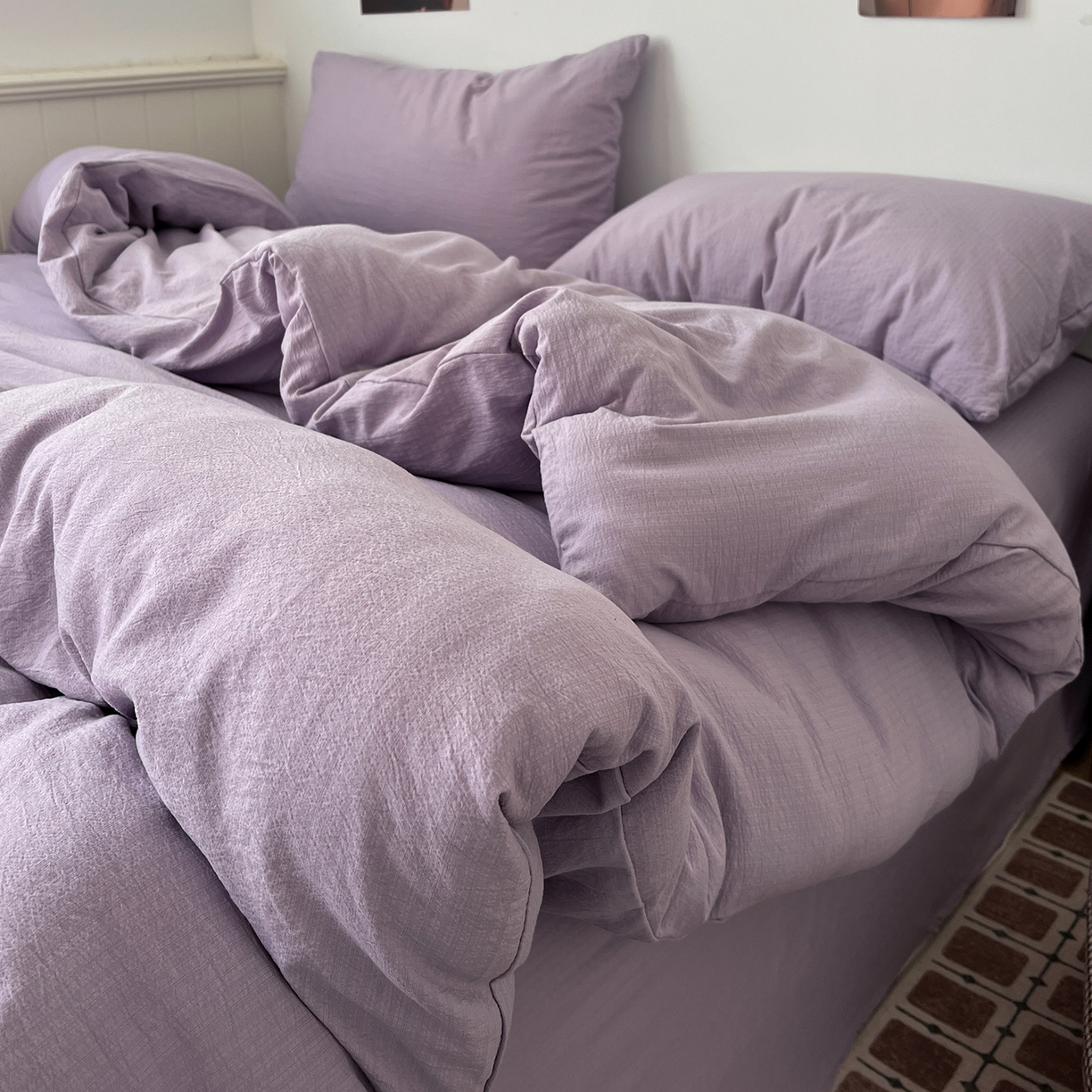 91家纺网 家纺一手货源 找家纺 （总）花伞家居 2026新款简约纯色双拼双层纱高克重水洗棉四件套